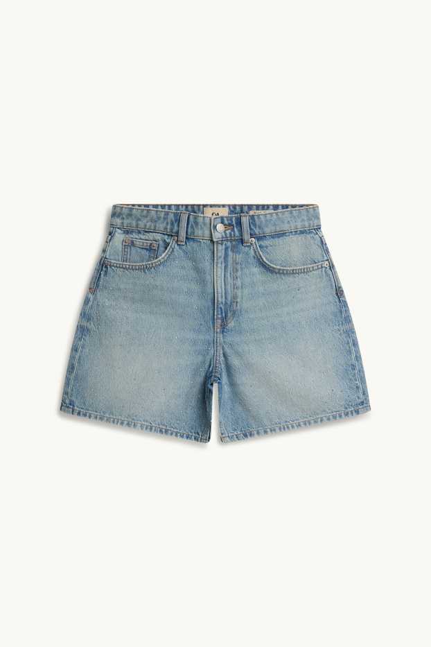 Femmes - Short en jean avec pierres de strass - mid waist - bleu