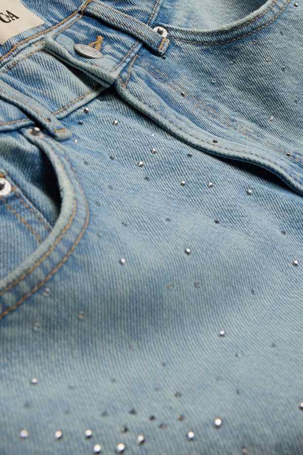 Femmes - Short en jean avec pierres de strass - mid waist - bleu