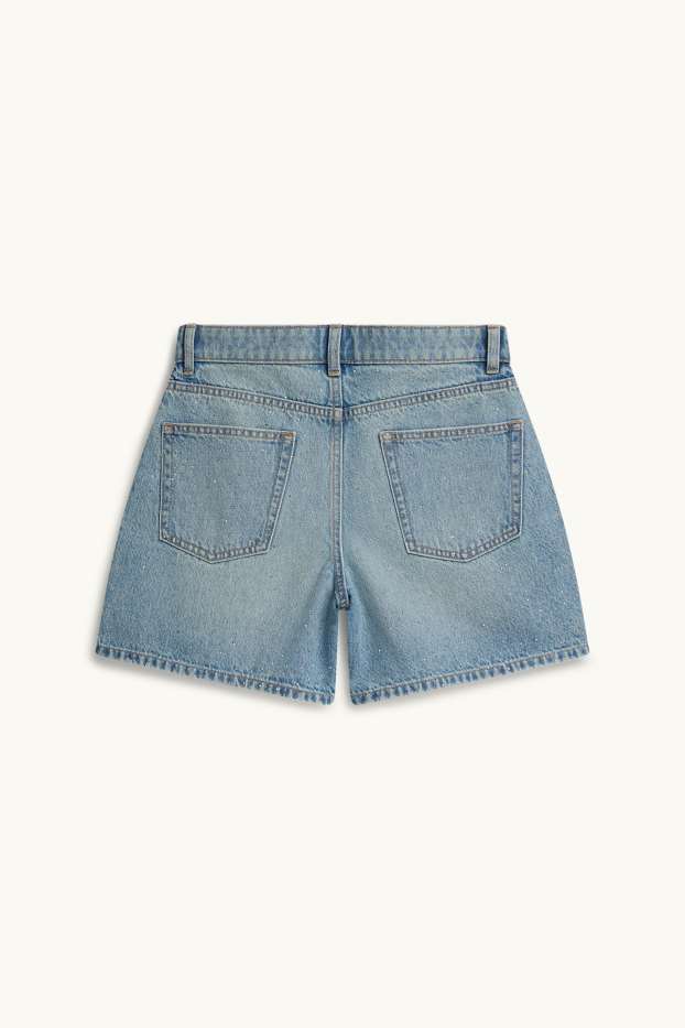 Femmes - Short en jean avec pierres de strass - mid waist - bleu
