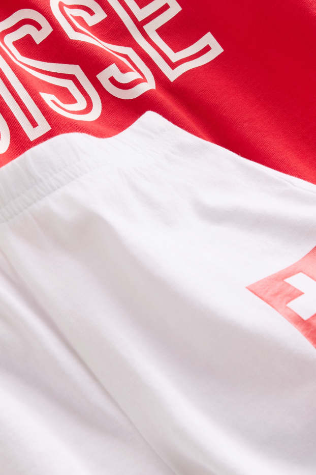 Kinder Jungen - Schweiz - Shorty Pyjama - 2 teilig - rot / weiss