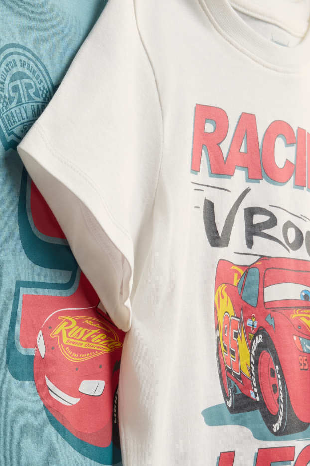 Kinder Buben - Multipack 2er - Cars - Kurzarmshirt - blau / weiß