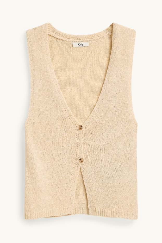 Damen - Strickweste - Feinripp - beige