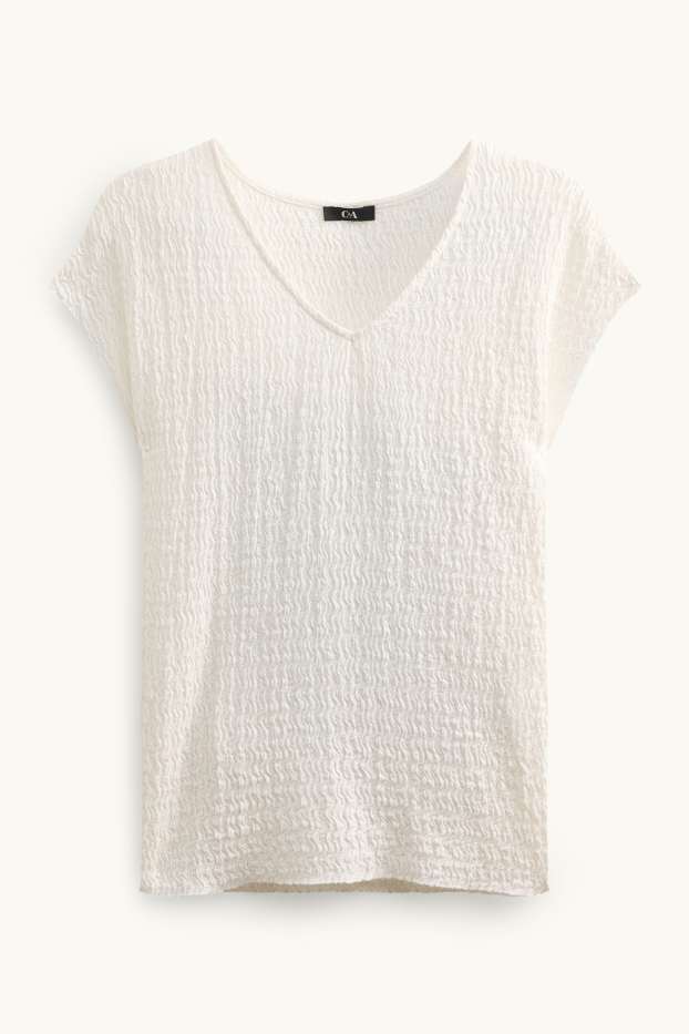 Femmes - T-shirt à encolure en V - regular fit - blanc