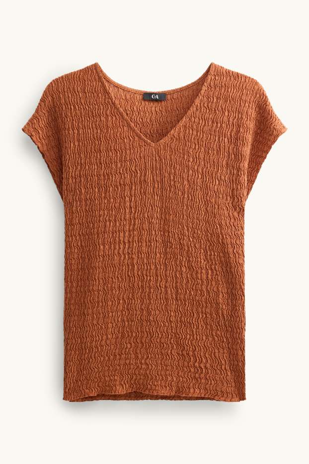 Donna - T-shirt con scollo a V - regular fit - marrone