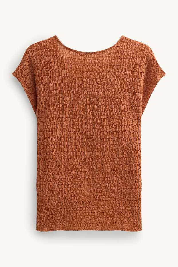 Donna - T-shirt con scollo a V - regular fit - marrone