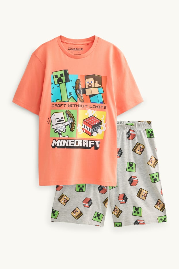 Kinder Jungen - Minecraft - Shorty-Pyjama - 2 teilig - orange / grau