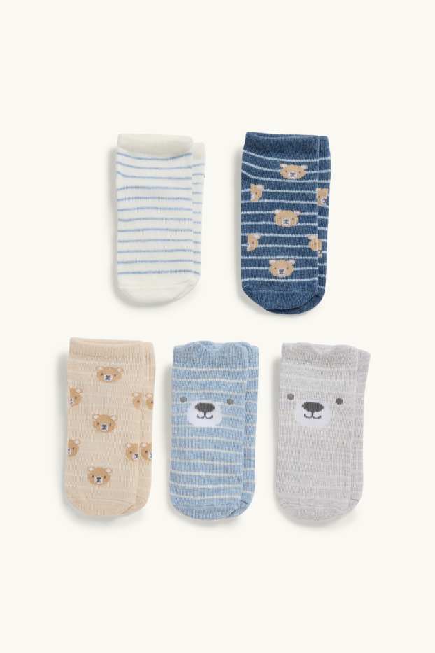 Nadó nen - Paquet de 5 - ossets - mitjons amb dibuix per a nadó - de ratlles - blanc/blau