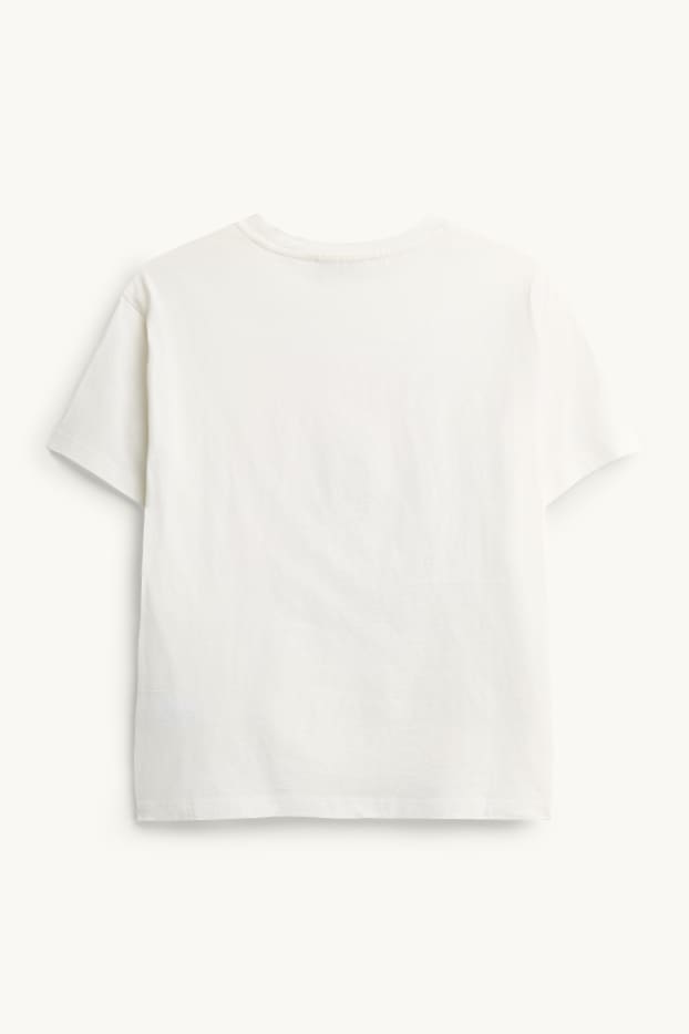 Kinder Mädchen - Katze - Kurzarmshirt - Glanz-Effekt - weiss