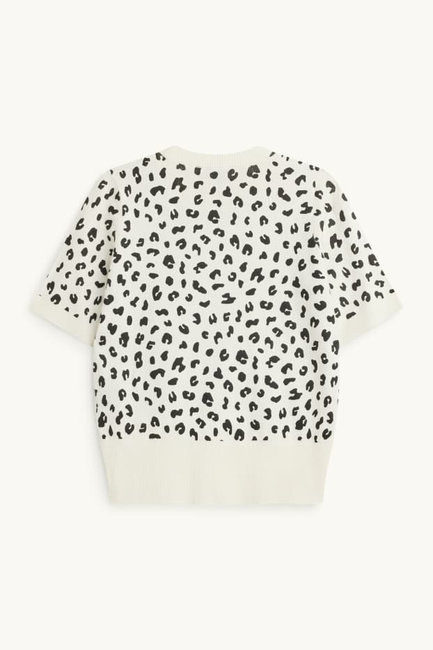 Donna - Maglione - a maniche corte - stampa leopardata - bianco / nero