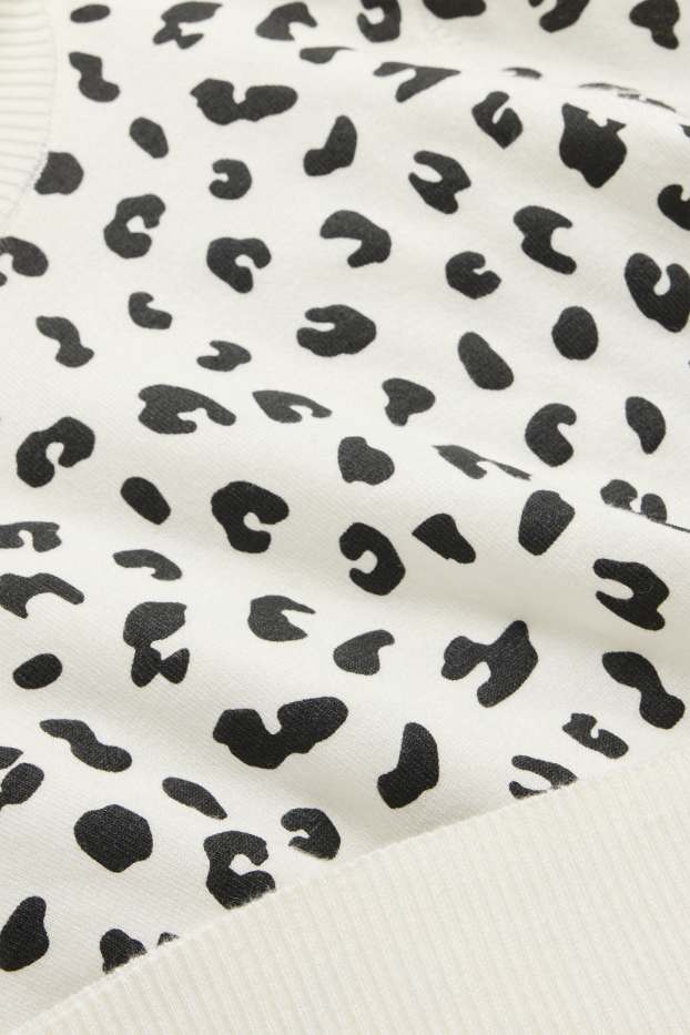 Donna - Maglione - a maniche corte - stampa leopardata - bianco / nero