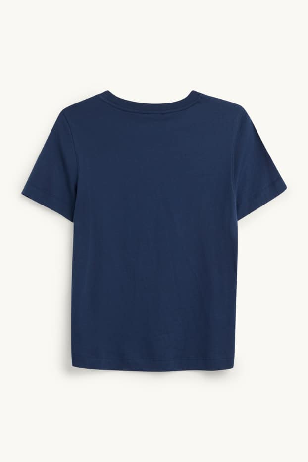 Femmes - T-shirt avec pierres de strass - regular fit - effet brillant - bleu foncé