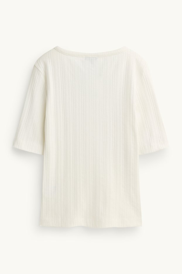 Damen - Henley-Shirt - Regular Fit - gerippt - weiß