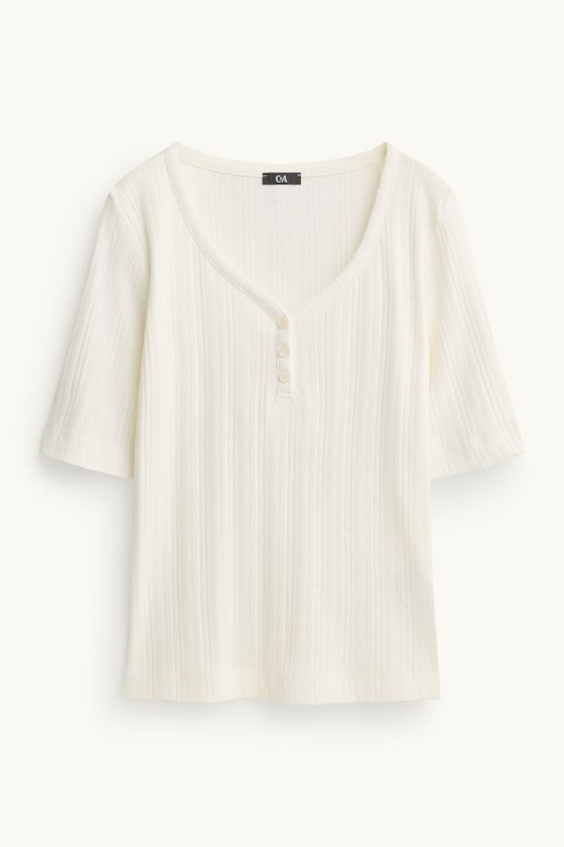 Damen - Henley-Shirt - Regular Fit - gerippt - weiß