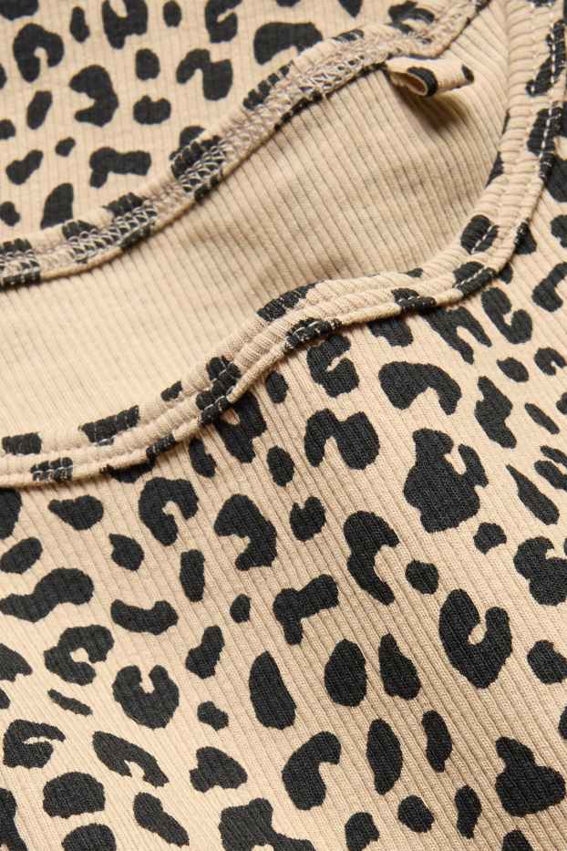 Femmes - T-shirt - slim fit - finition côtelée - imprimé léopard - noir / beige