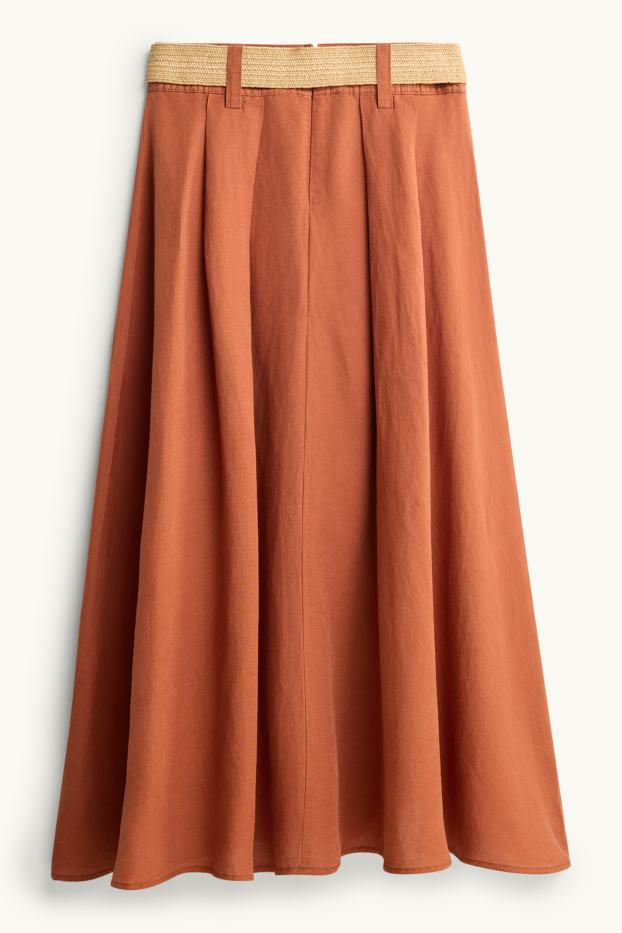Damen - Rock mit Gürtel - Leinen-Mix - orange