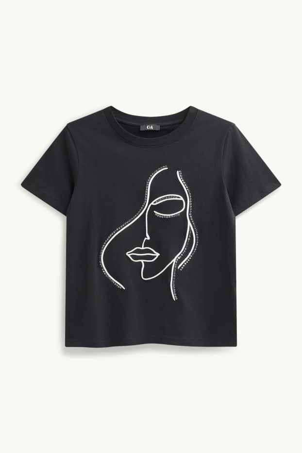 Dames - T-shirt - regular fit - glanseffect - zwart