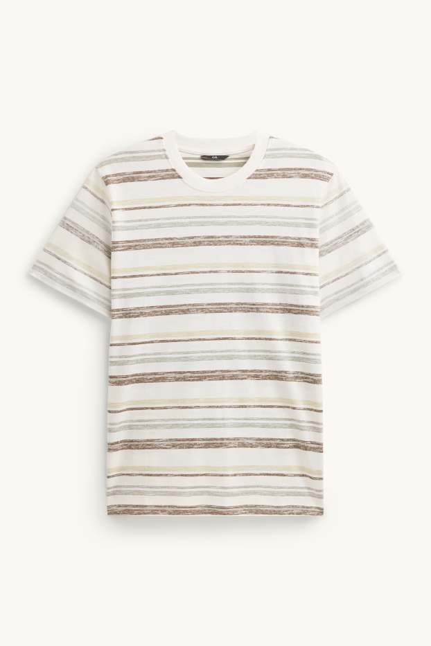 Hommes - T-shirt - regular fit - à rayures - beige / vert