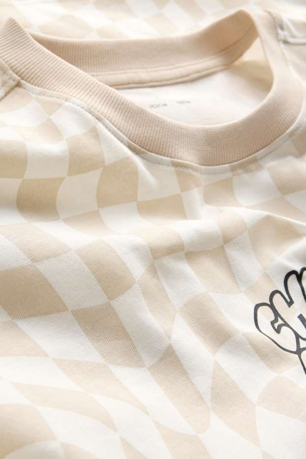 Children Boys - Skateboard - short sleeve T-shirt - check - white / beige