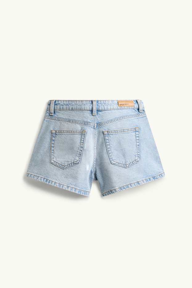 Children Girls - Denim shorts with rhinestones - light blue