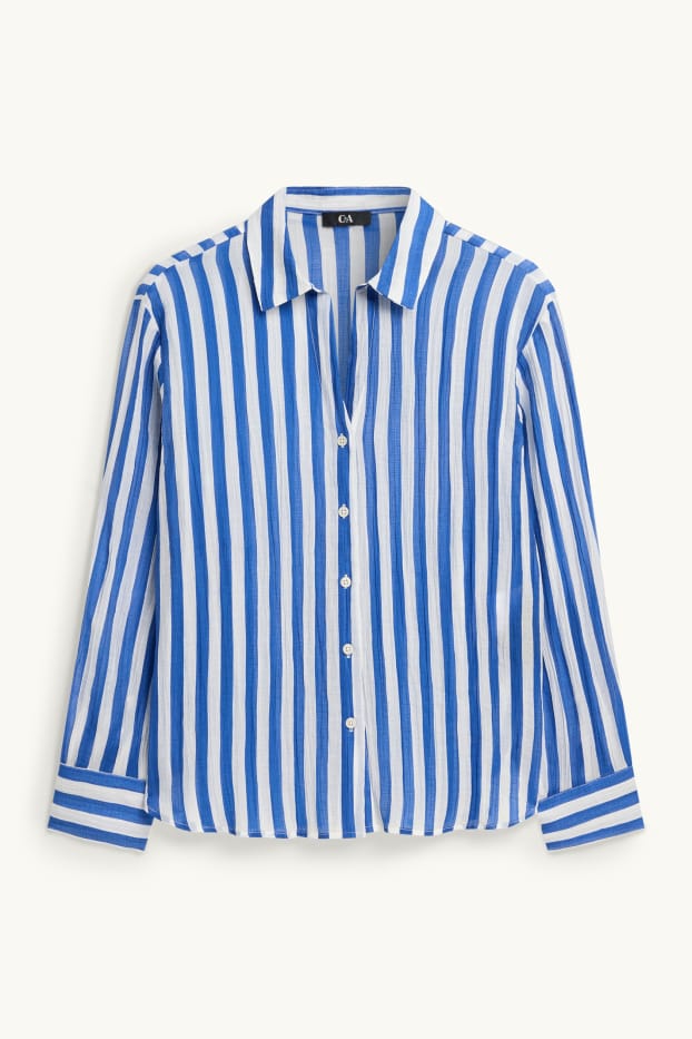 Kobiety - Bluzka z dekoltem w serek - w paski - z fakturą - niebieski / biały