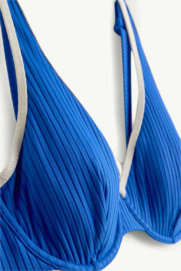 Women - Underwire bikini top - ribbed - blue