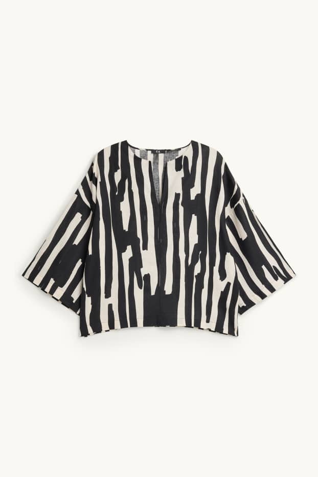 Donna - Blusa - misto lino - fantasia - nero / beige