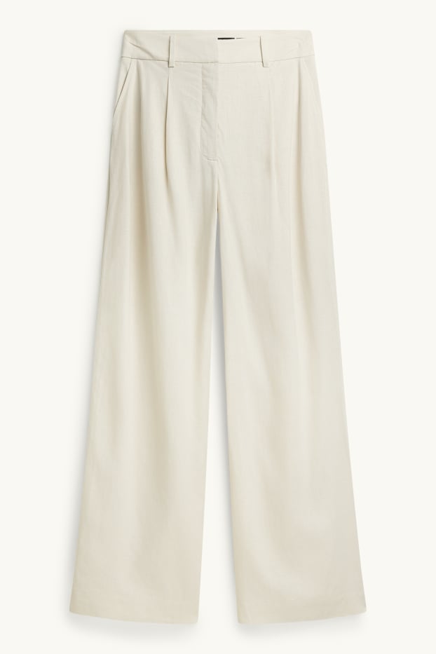 Dona - Pantalons formals - high waist - wide leg - mescla de lli - blanc trencat