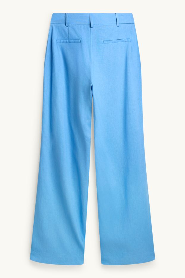 Donna - Pantaloni business - vita alta - gamba ampia - misto lino - blu