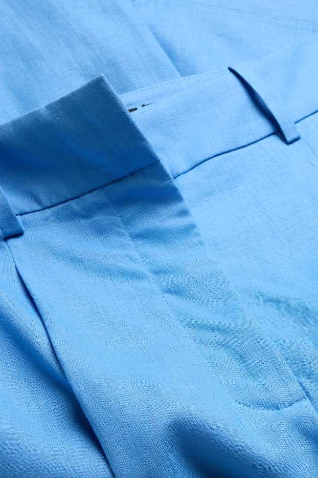 Donna - Pantaloni business - vita alta - gamba ampia - misto lino - blu