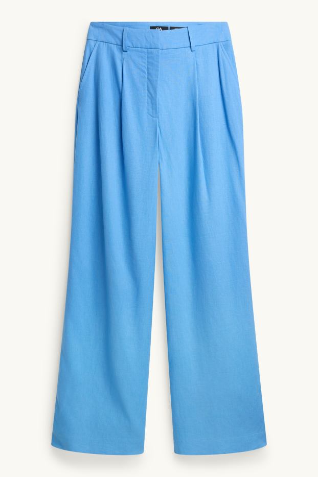 Donna - Pantaloni business - vita alta - gamba ampia - misto lino - blu