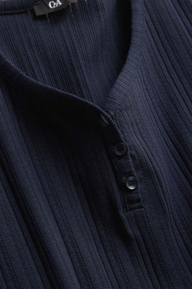 Damen - Henley-Shirt - Regular Fit - gerippt - dunkelblau