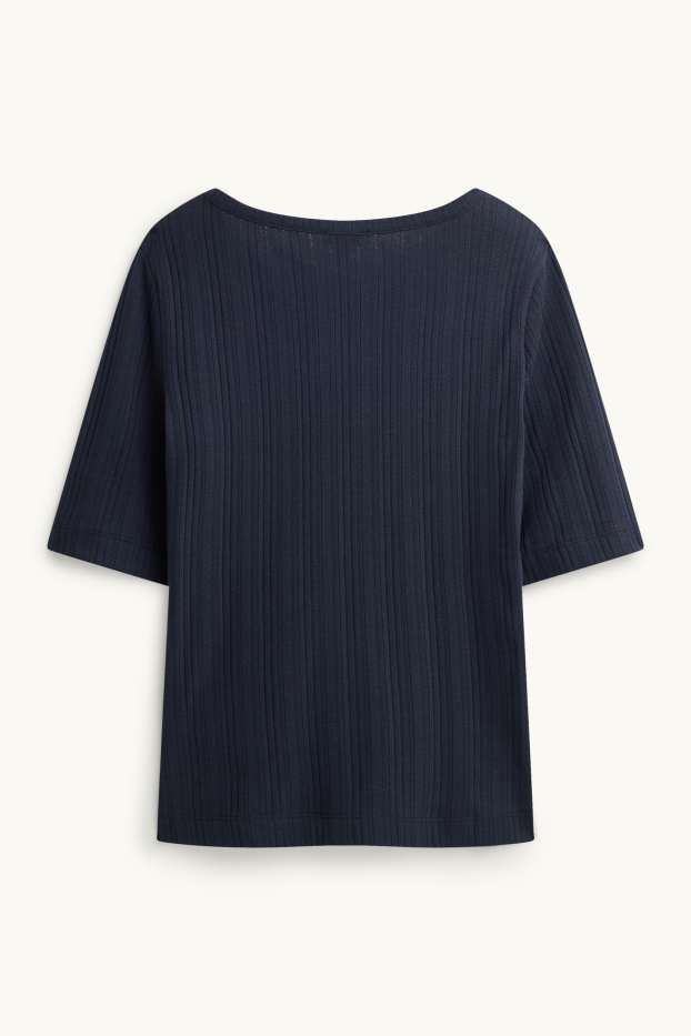 Damen - Henley-Shirt - Regular Fit - gerippt - dunkelblau