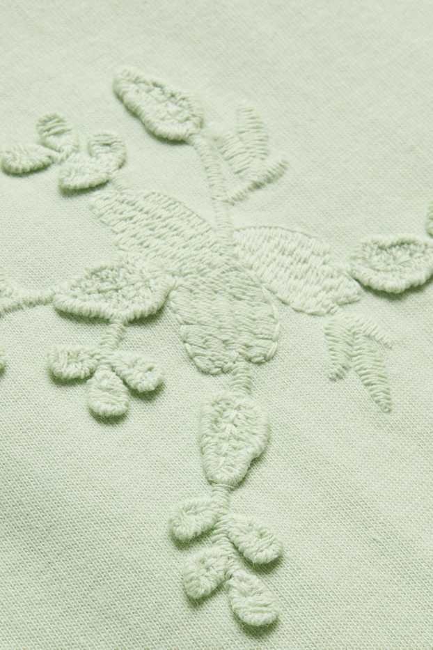 Donna - T-shirt - regular fit - ricamata - a fiori - verde chiaro