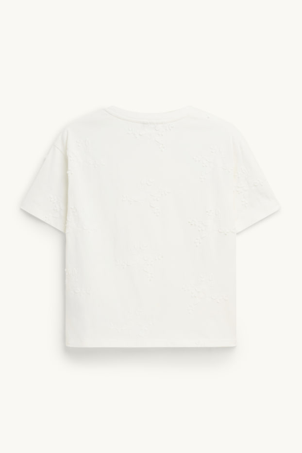 Donna - T-shirt - regular fit - ricamata - a fiori - bianco