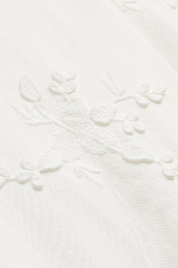 Donna - T-shirt - regular fit - ricamata - a fiori - bianco