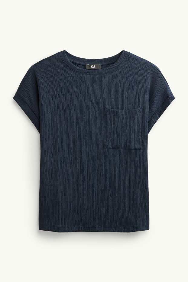 Dames - T-shirt - relaxed fit - met structuur - donkerblauw