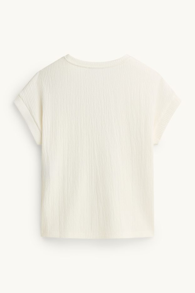 Dames - T-shirt - relaxed fit - met structuur - wit