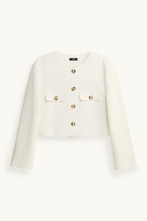 Mujer - Americana crop con parte de lino - slim fit - blanco