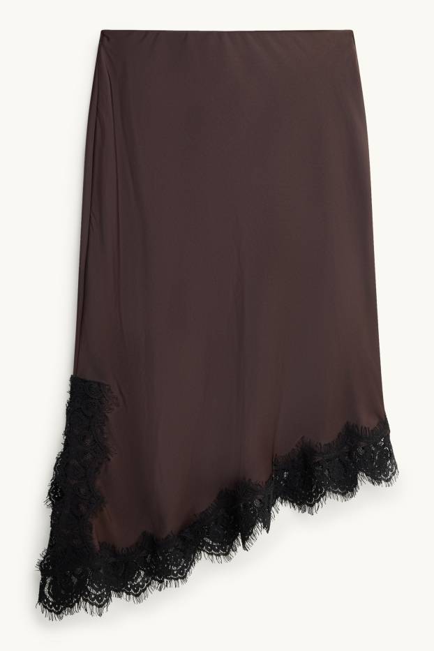 Donna - Gonna di raso - marrone scuro
