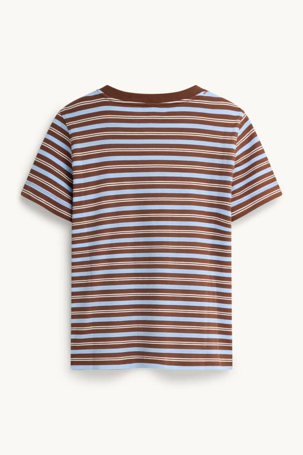 Dámské - Tričko - regular fit - pruhované - hnědá/modrá