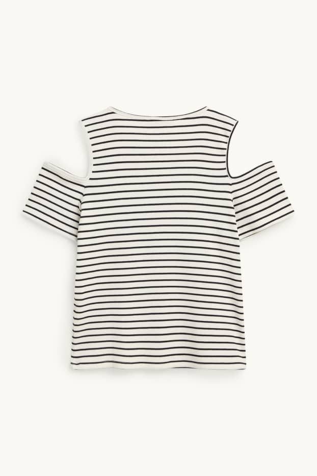 Enfants filles - Lot de 3 - T-shirts - finition côtelée - noir / blanc