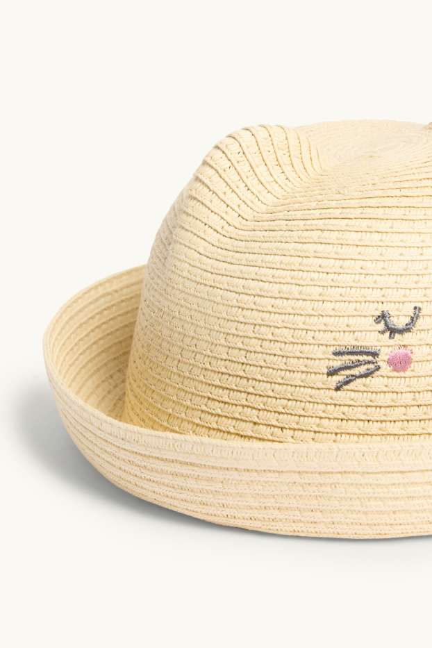 Baby Mädchen - Katze - Stroh-Hut - beige