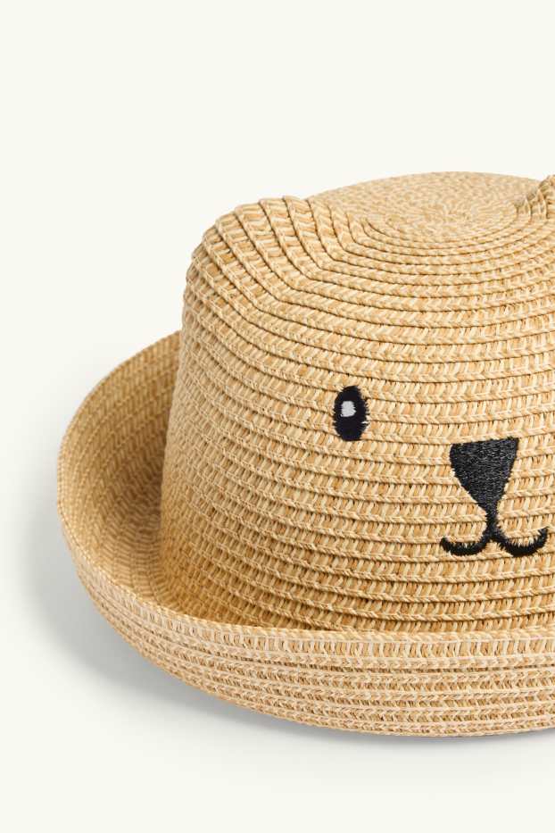 Bébés garçons - Ours en peluche - chapeau de paille - beige
