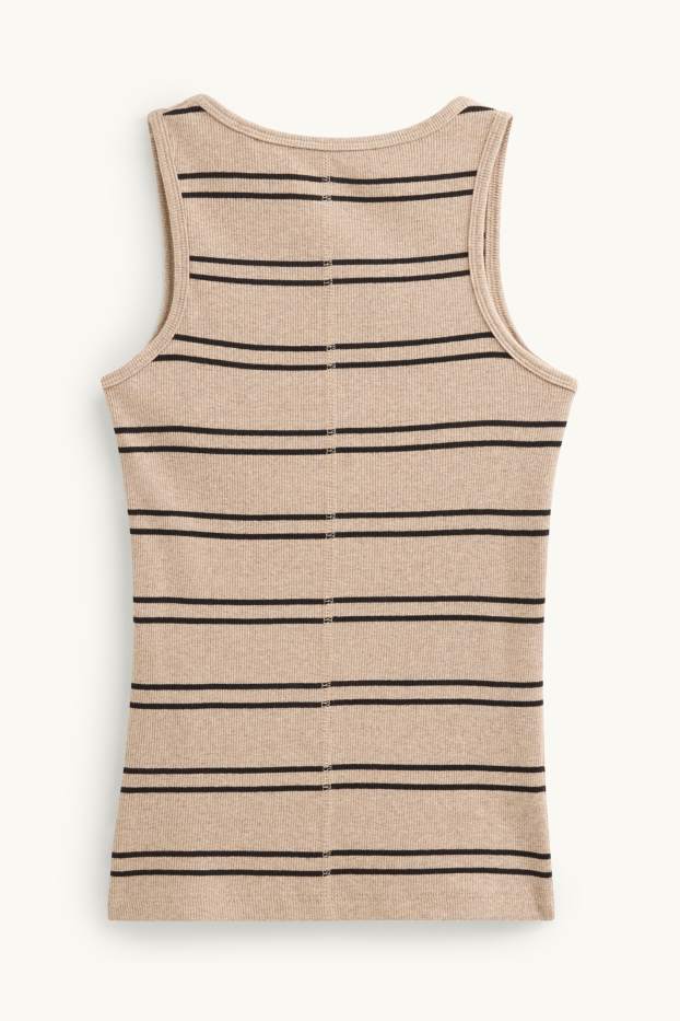 Donna - Top - a coste - a righe - marrone chiaro