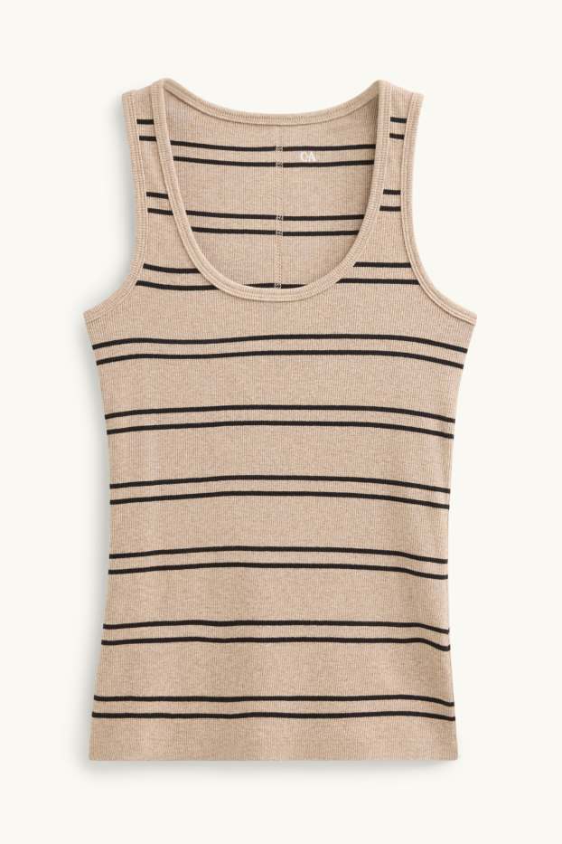 Donna - Top - a coste - a righe - marrone chiaro