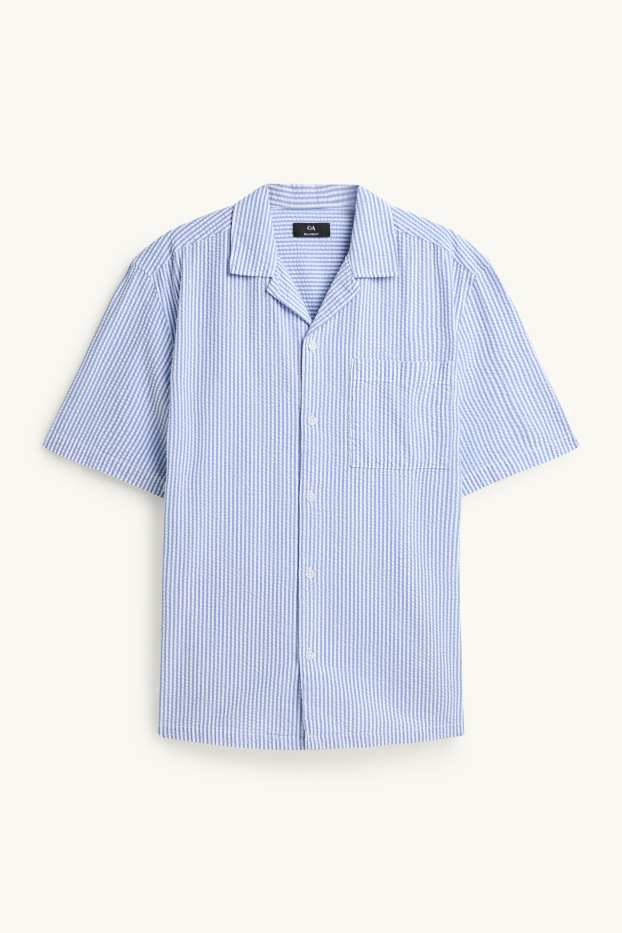 Hommes - Chemise - relaxed fit - col à revers - à rayures - blanc / bleu