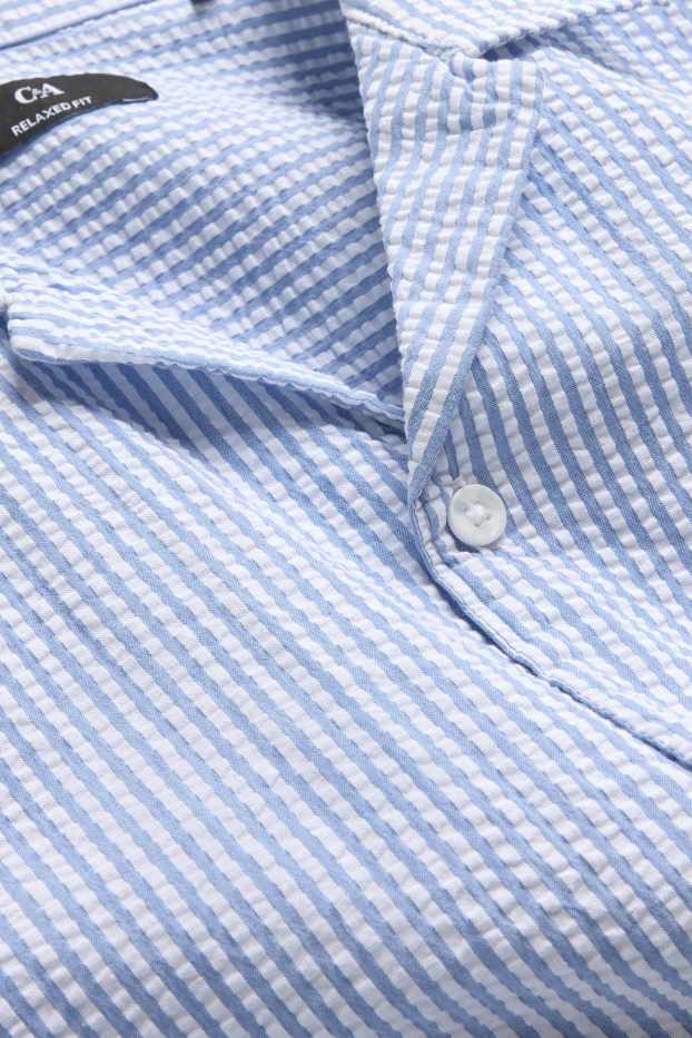 Hommes - Chemise - relaxed fit - col à revers - à rayures - blanc / bleu