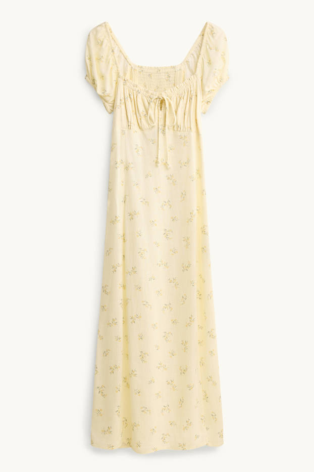 Mujer - Vestido con abertura - de flores - fruncido - amarillo