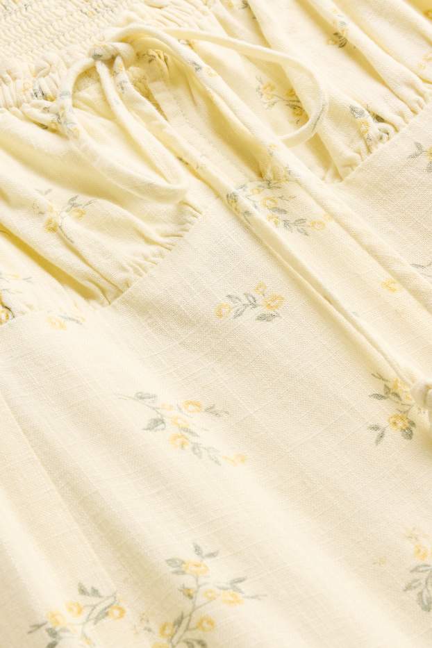 Mujer - Vestido con abertura - de flores - fruncido - amarillo