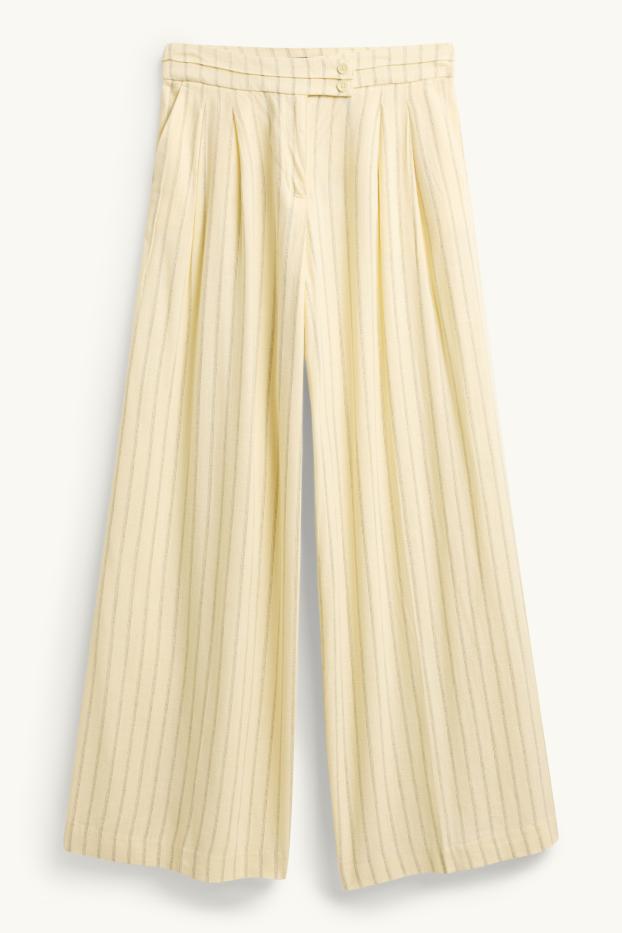 Femei - Pantaloni de stofă - talie medie - wide leg - structurați - galben